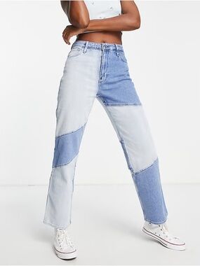 Hollister Patchwork Dad Jeans W26 L31 High Rise Straight Denim